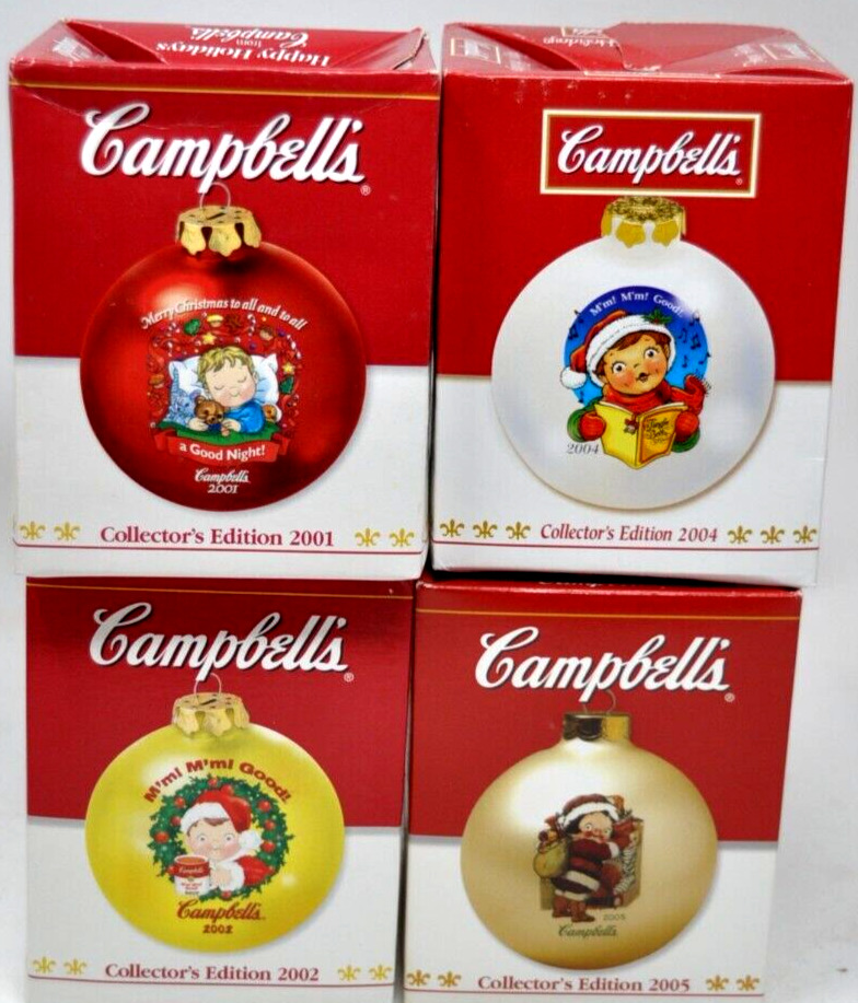 Vtg Campbell's Soup Blown Glass Christmas Ornament Can Lot 2001 2002 2004 2005