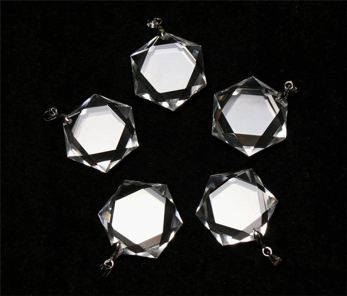 20 pcs Hexagon Pendant - Natural Clear Quartz Crystal 3D Hexagon / Star of David