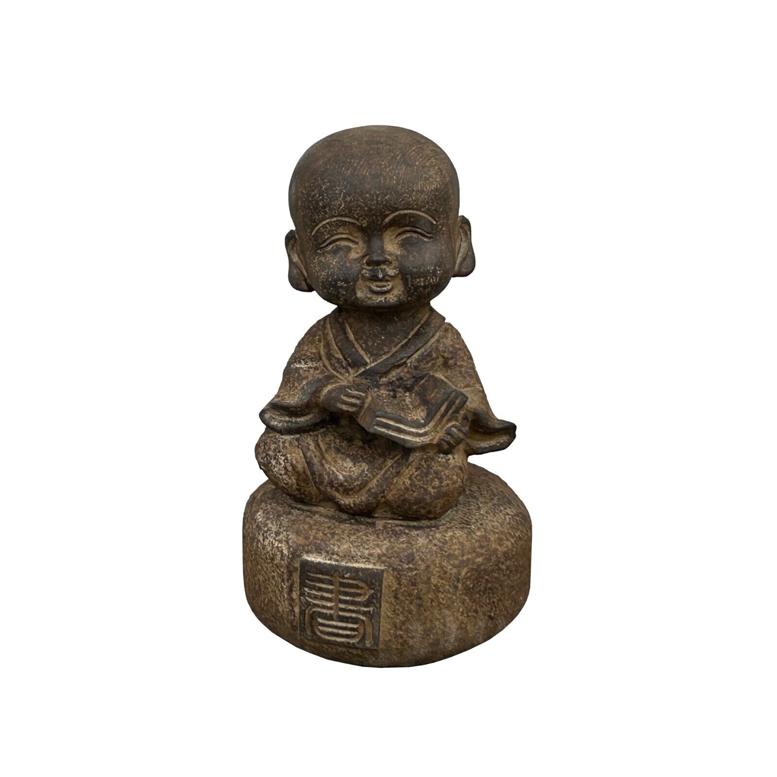 Oriental Gray Stone Little Lohon Monk Reading Book Statue ws3635