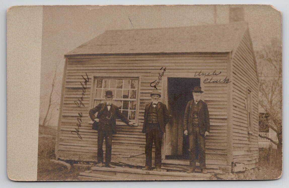 Mennonite Men RPPC  One Room House School Shack c1900s Jesse Yould Postcard G21