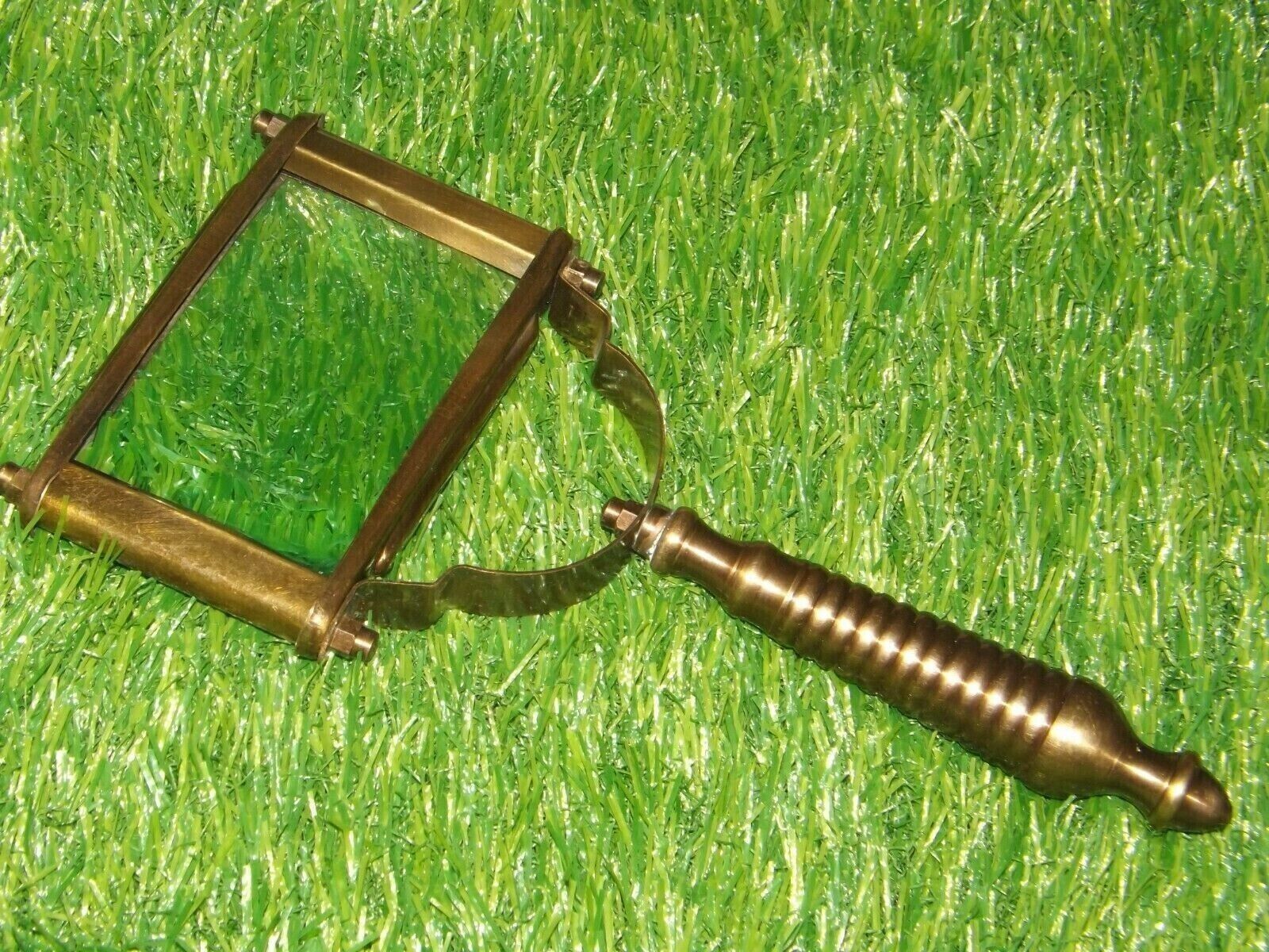 Vintage Antique Nautical Brass Rectangular Magnifying Glass Reading Magnifier