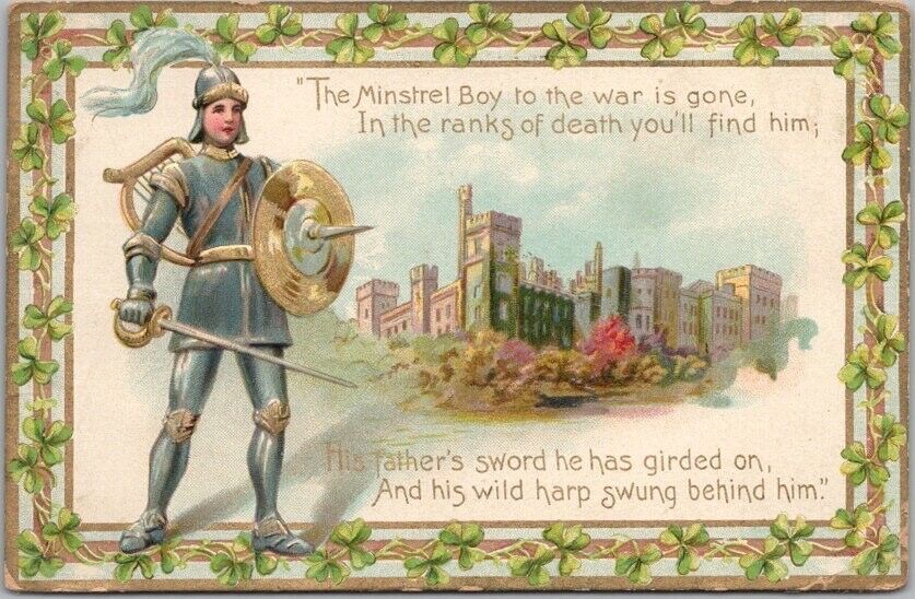 1912 ST. PATRICK\'S DAY Postcard Boy in Armor / Castle View - TUCK\'S Series 172