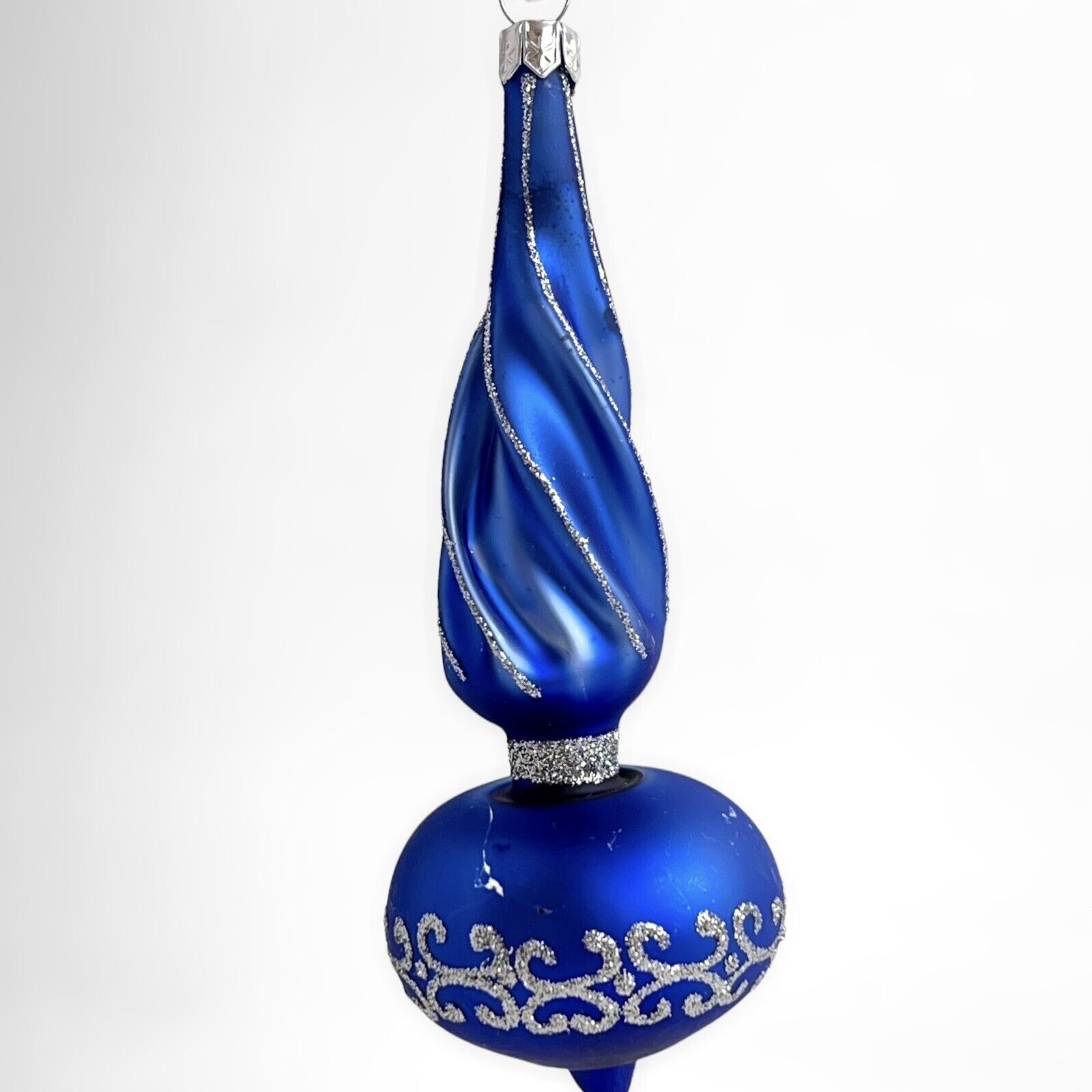 Vintage Bronners Poland Blue Twist Mica Christmas Ornament