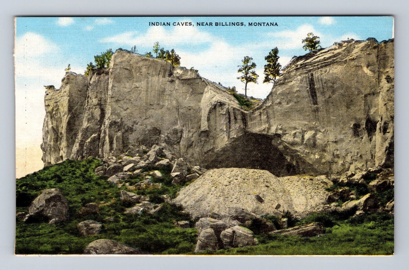 Billings MT-Montana, Indian Caves, Antique Vintage Souvenir Postcard
