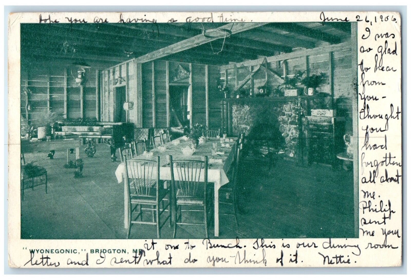 1908 Wyonegonic Cottage Interior Scene Bridgton Maine ME Posted Vintage Postcard