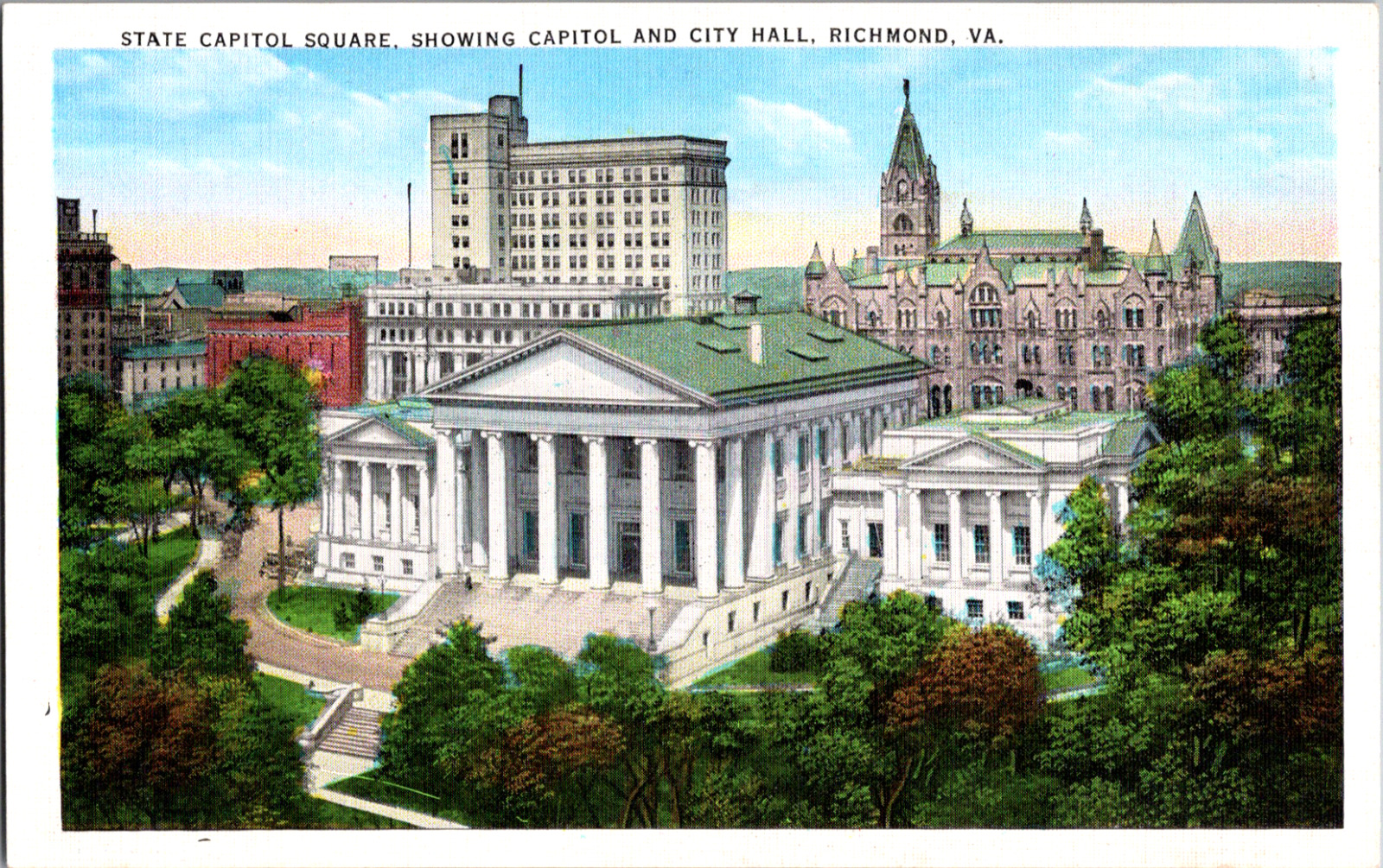 Vintage C 1920\'s Virginia State Capitol Building Square City Hall VA Postcard 