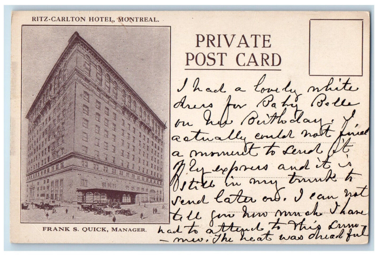 c1910 Ritz-Carlton Hotel Montreal Quebec Canada Antique Private Postcard