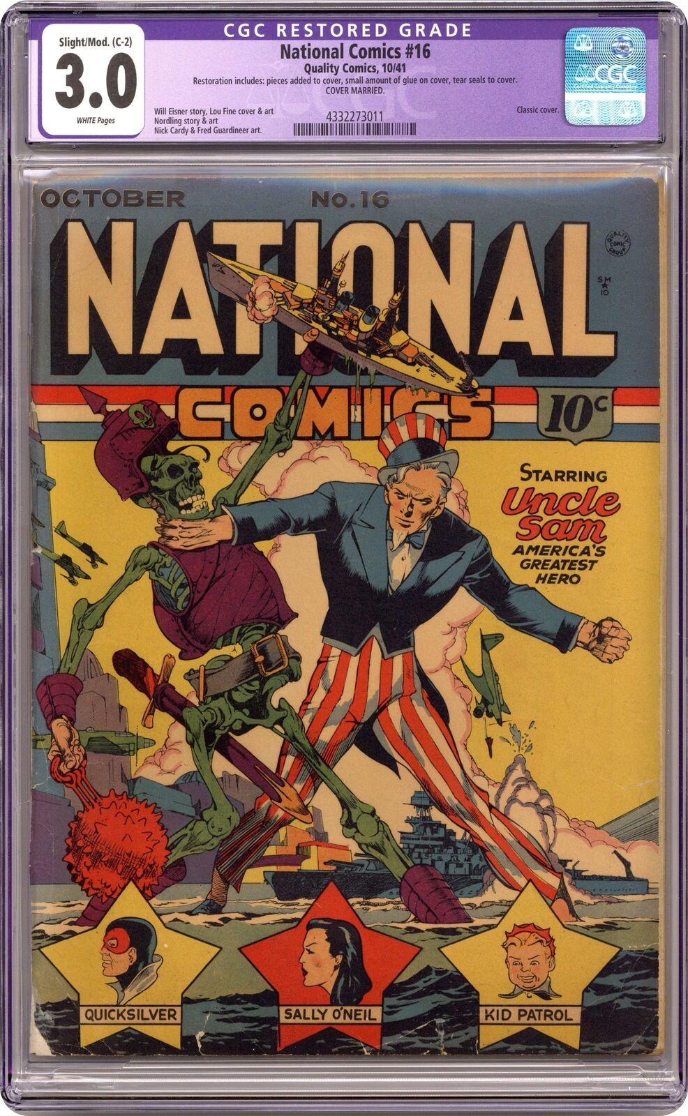 National Comics #16 CGC 3.0 RESTORED 1941 4332273011