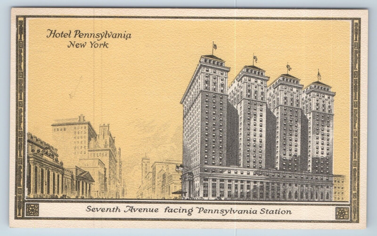 Postcard Hotel Pennsylvania New York Seventh Ave Facing Penn Station Artist
