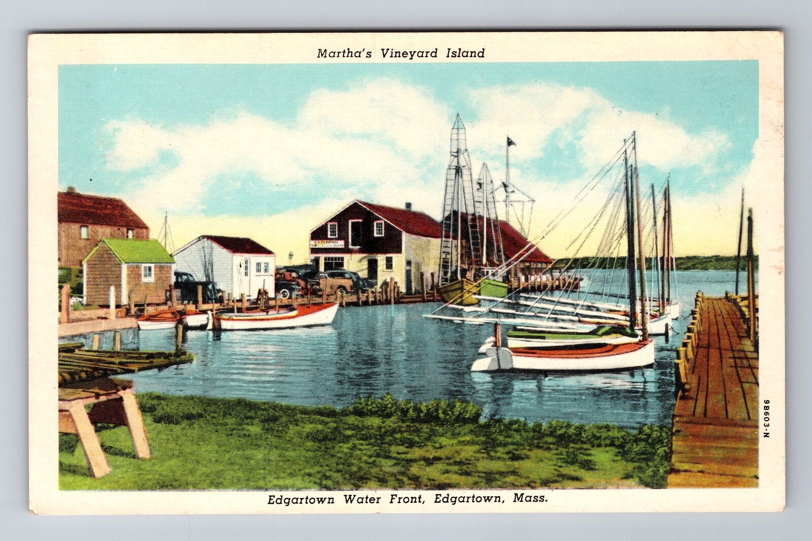 Edgartown MA-Massachusetts, Edgartown Water Front, Sailboats, Vintage Postcard
