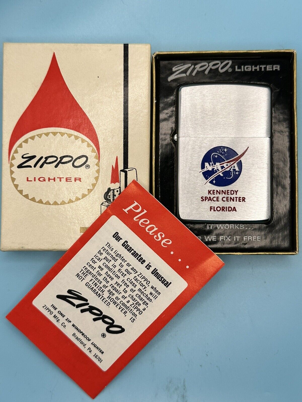 Vintage 1975 Kennedy Space Center Florida NASA Chrome Zippo Lighter NEW RARE
