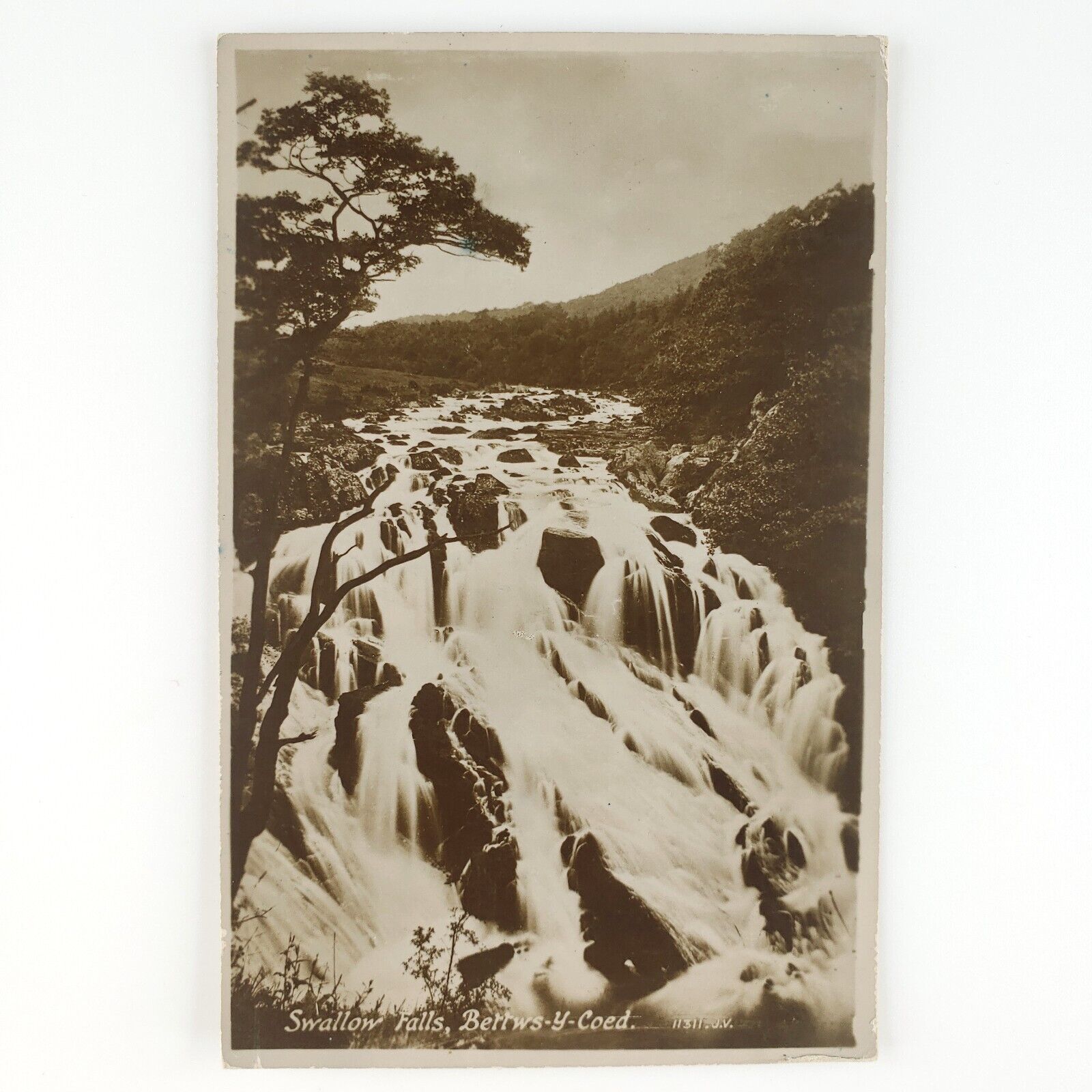 Bettws-y-Coed Swallow Falls RPPC Postcard 1920s Welsh Waterfall Wales Art C2614