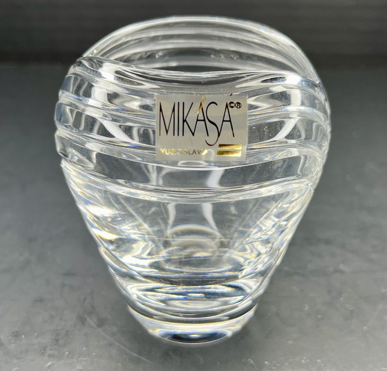 Vintage Art Deco Mikasa Yugoslavia Petite Mini Crystal Clear Glass Vase 3.75”