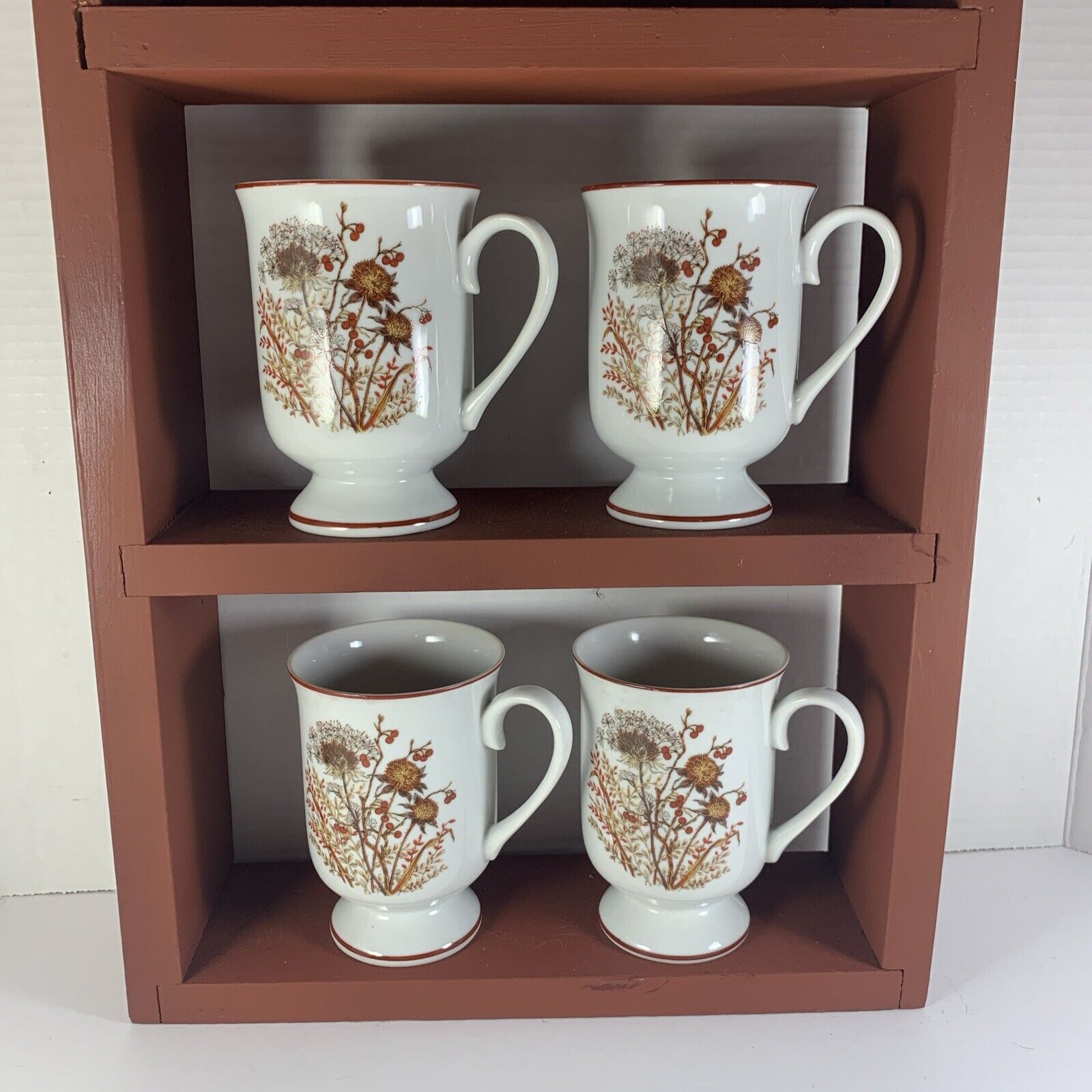 Vtg Brown Florals Porcelain Mug Set~4~Farmhouse~Bramble~Japan