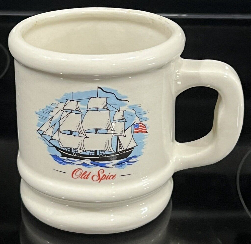 Vintage Old Spice Coffee Mug Cup Shaving Mug Grand Turk Ship w/ American Flag