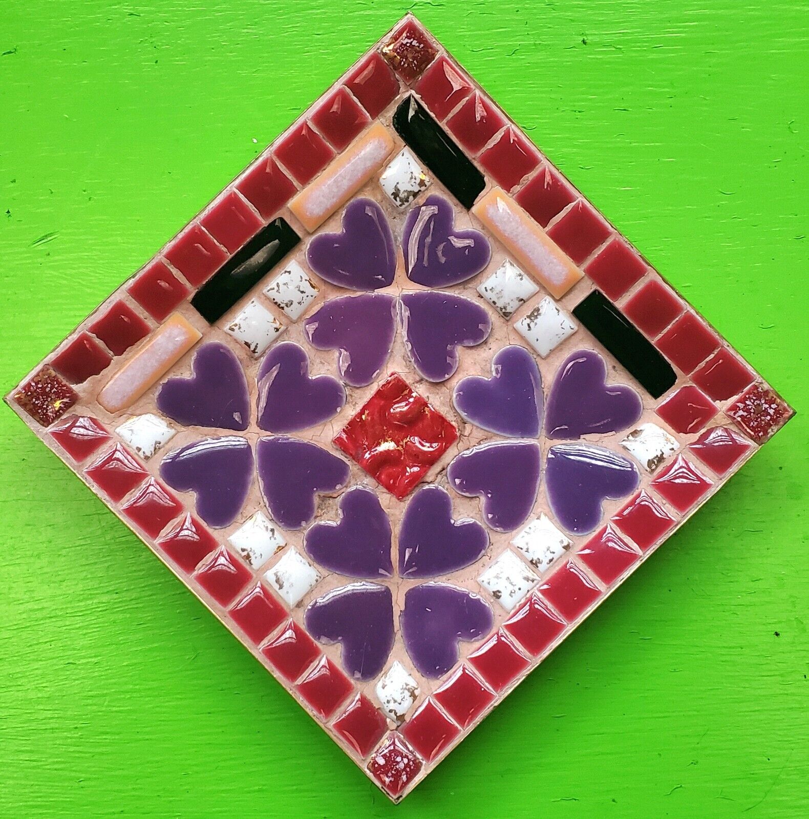 Vintage Mid Century 60s 70s Colorful Funky Ceramic Mosaic Tile Trivet Dish Plate