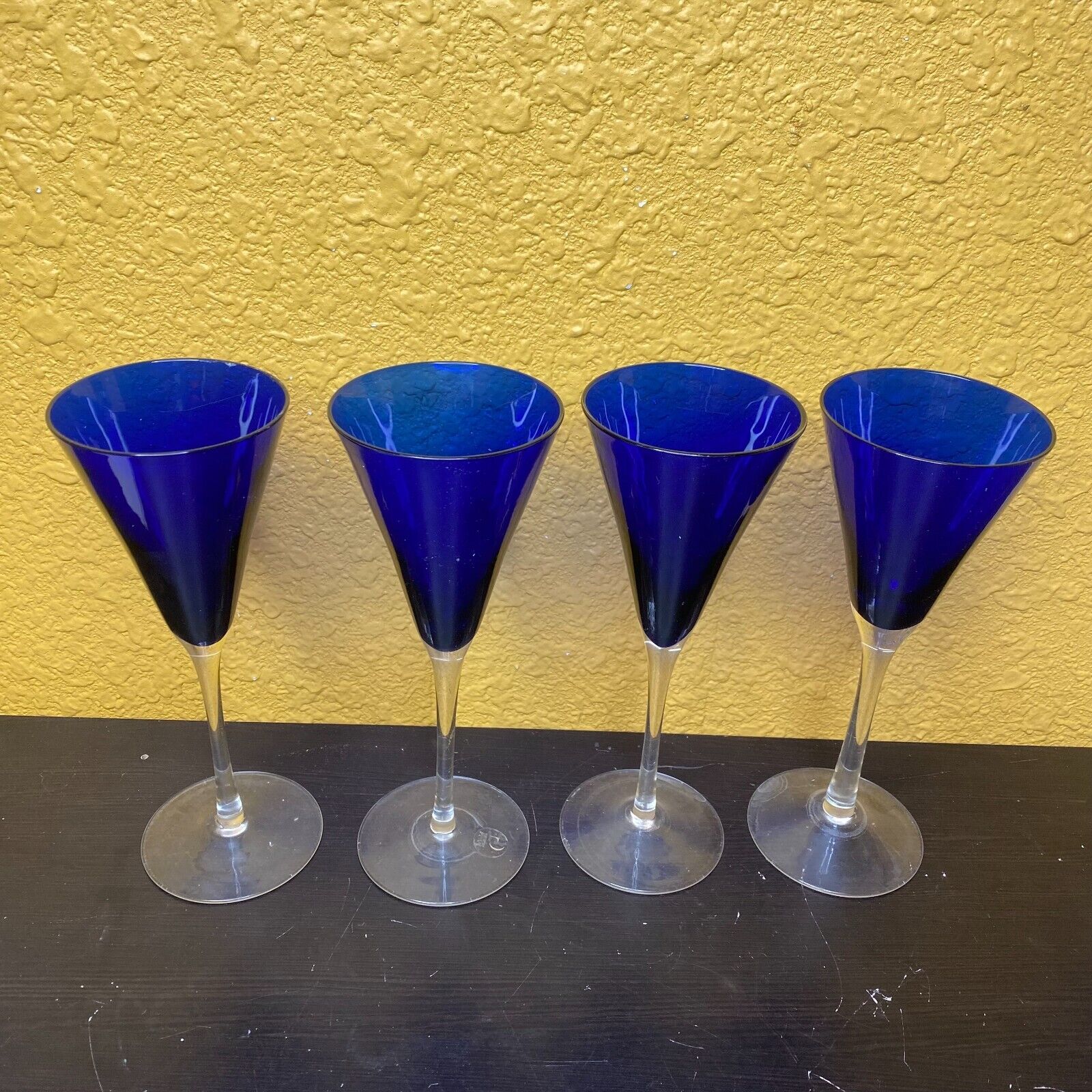 Beautiful Elegant Classy Gorgeous  Blue Clear Wine Glass Set Barley Used