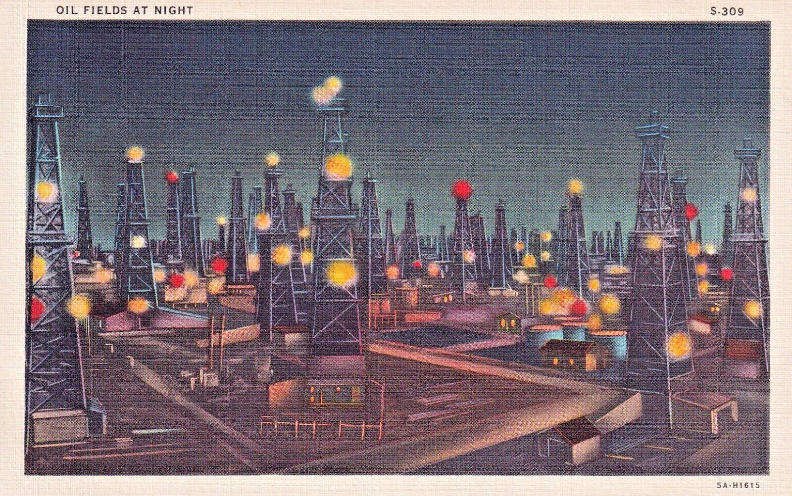 Postcard TX Texas Oil Fields At Night I13
