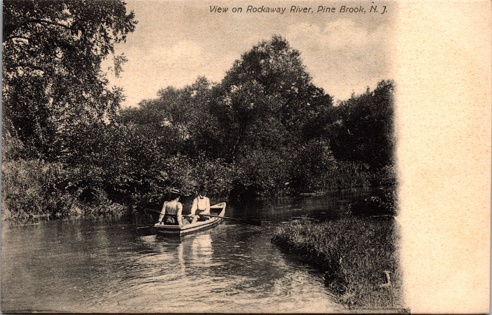 Vintage C. 1910 Lovers Rowboat on Rockaway River Pine Brook New Jersey Postcard 