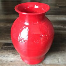 Large Red Ceramic Vase Vintage Rare Crimson Scarlet Leaves Bright Mid Century picture