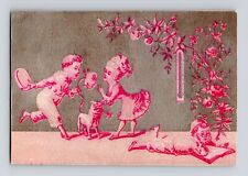 Trade Card Pink & Silver Children Dog Reading Playing Johnson's Bros NY Removal picture