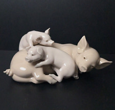 Retired Lladro Porcelain Playful Piglets Pig Glossy Figurine  picture