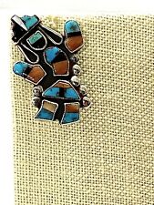 VINTAGE ZUNI INDIAN STERLING SILVER w/STONE INLAY -  RAINBOW DANCER PIN picture