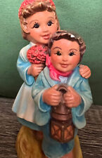 Vintage Ceramic Figurine of Two Children with Lantern and Flowers picture