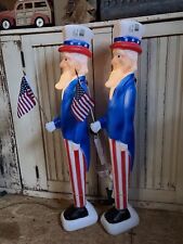 Vintage Blow Mold Uncle Sam Patriotic Flag Lighted Union New Old Stock PAIR picture