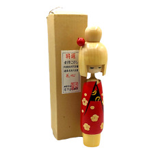 Vintage Kokeshi Wooden Doll Red Floral Robe Blonde Japan Large Signed picture