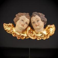 Angels Sculpture Pair | Two Wooden Winged Archangels Vintage Statue | 12.2 