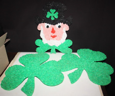 Vintage Melted Popcorn Plastic Decor Leprechaun St Patricks Day Green Clovers picture