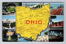 OH-Ohio, General Greetings, State Map, Vintage Souvenir Postcard picture