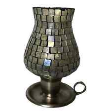 Mosaic Candle Holder Silver With Finger Loop Hurricane Stained Glass Mosaic picture