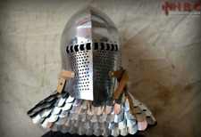 16GA Steel Medieval Rao Bascinet Pig Faced Helmet W Chainmail Inside Padding Rep picture