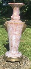 Vintage Large 18in glazed porcelain Urn Vase With Brass Feet And Handles picture