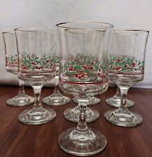 Vintage 1986 Libby’s Arby's Christmas Holly Berry  Wine Glasses Set Of 8 picture