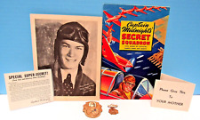 CAPTAIN MIDNIGHT 1942 SECRET SQUADRON BOOK, FLYING CROSS, DECODER BADGE & MORE picture