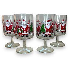 Vintage Clear Glass Christmas Santa Wine Glasses 6