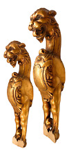 Large 20th Century Gold Gilt Wood Wall Hanging Lion Carvings - a Pair picture