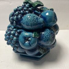 Vintage Narco Covered Cookie/ Candy Bowl, Cobalt Blue Fruit Design E-2374 picture