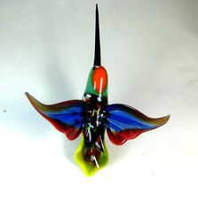 blown glass animal bird hummingbird   murano figurine ornament  blue  art 5.2