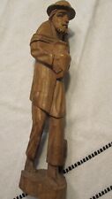 Hand Carved Traveling Wooden Old Man and Dog 8 3/4