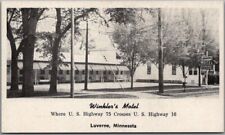 Vintage 1950s LUVERNE, Minnesota Postcard WINKLER'S MOTEL Highway 75 Roadside picture