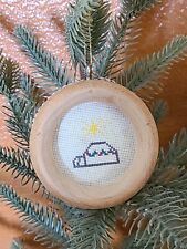 6 Vintage Embroidered Wooden Christmas Ornaments. Cactus, Igloo, Star. 1980s picture