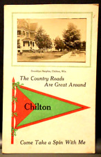 Vtg. (1914) CHILTON, Wisconsin RPPC Pennant Postcard--Brooklyn Heights picture