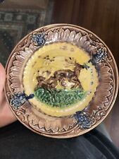 Antique Victorian Majolica Stag & Dog Plate Hunting Scene 8” Plate-crazing picture