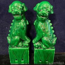 Pair Jingdezhen Green Porcelain Foo Fu Dog Lion Statue Guardion Lion Decor picture