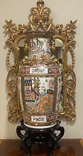 Magnificent Hand-painted Famille Rose Porcelain Floor Jar , Solid Wood Pedestal picture