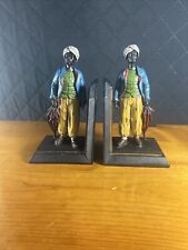 Set of Vintage Arab Men Standing with Umbrella Polychrome Resin Bookends 7-5/8